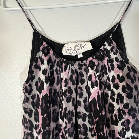 Rory Beca 100% Silk Spaghetti Strap Cami Tank Top Purple Leopard Print‎ Small - Picture 2 of 6
